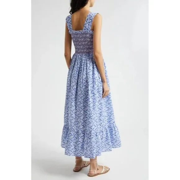 🆕 Mille Garden Smocked Floral Midi Dress Cotton Large 8-10 - Picture 3 of 12